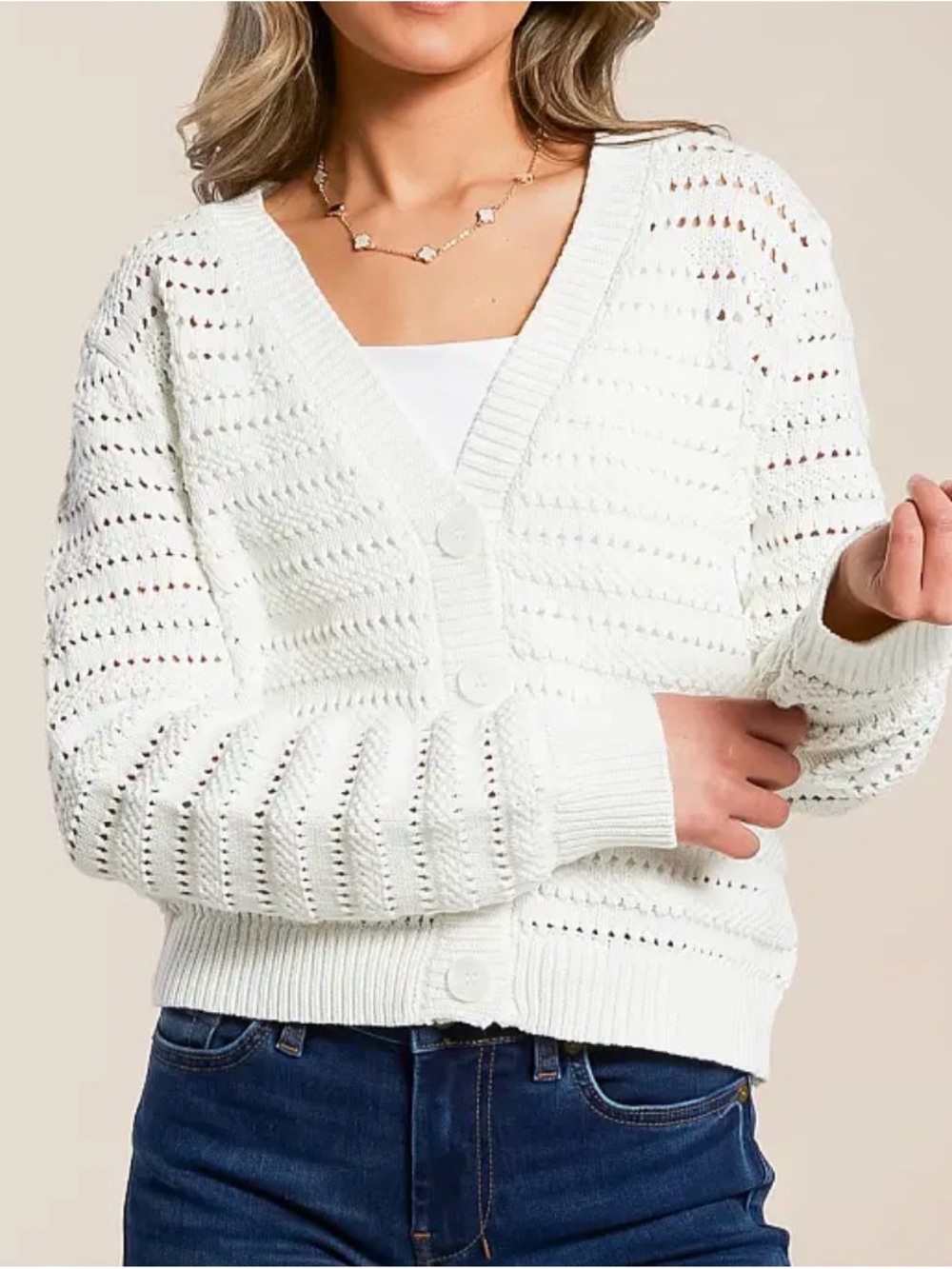 Z Supply sea salt romance Open-Knit V-Neck Button Cardigan